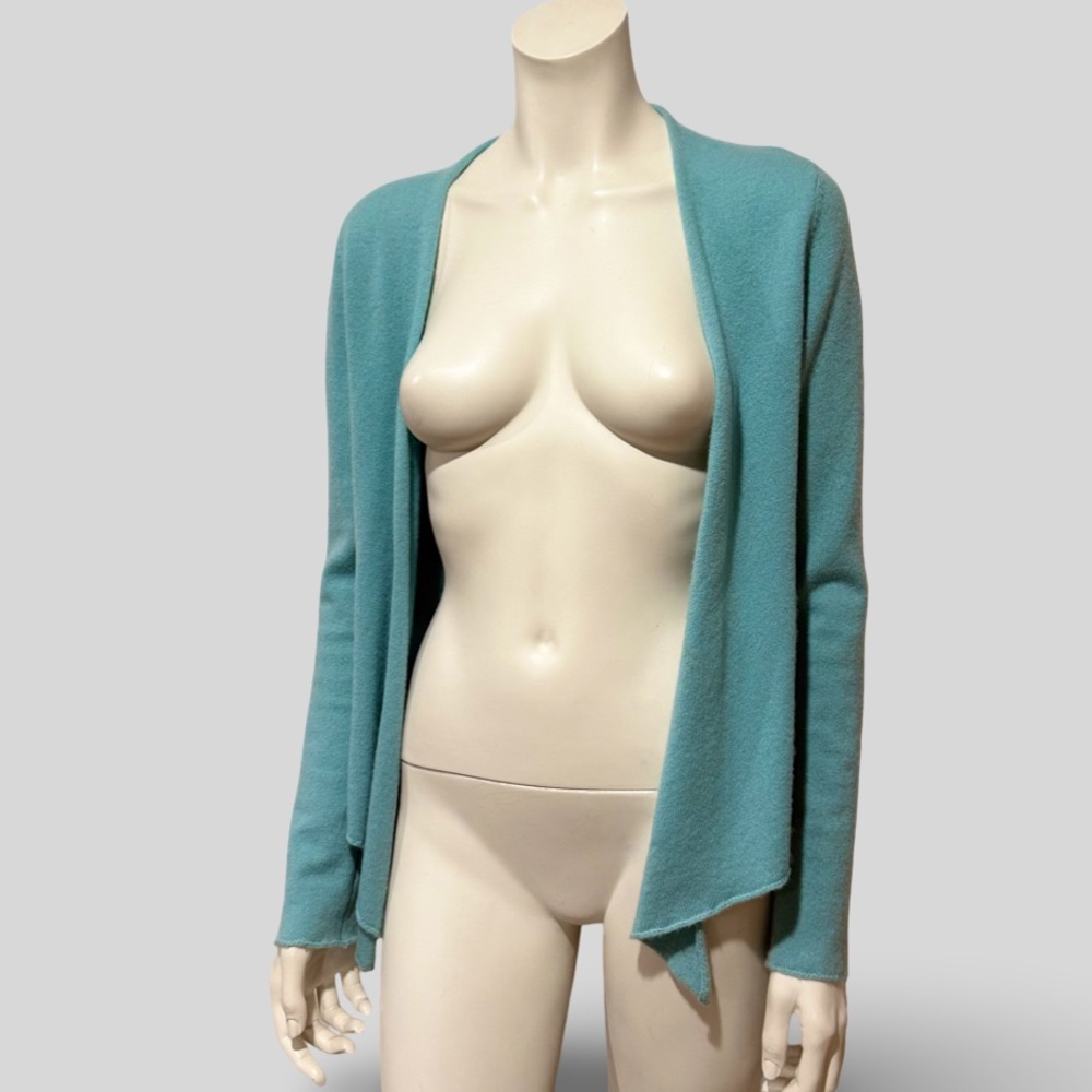 Garnet Hill Teal Open-Front Cashmere Blend Cardigan